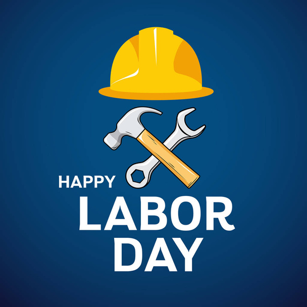 Happy Labor Day Architect cap, hammer, wrench design on blue background, illustration - Vector, Imagen