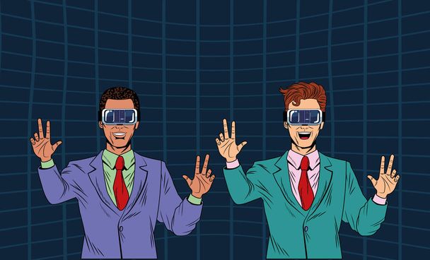 men with virtual reality headset - Vector, Image