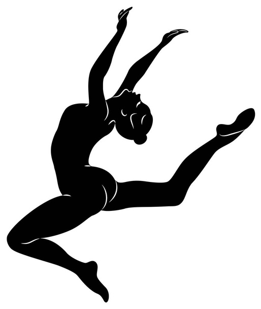 Silueta de dama delgada. Chica gimnasta. La mujer es flexible y elegante. Está saltando. Imagen gráfica. Ilustración vectorial
 - Vector, imagen