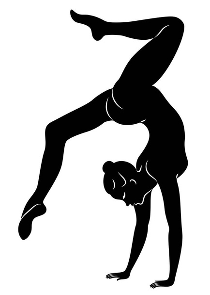 Silueta de dama delgada. Chica gimnasta. La mujer es flexible y elegante. Está saltando. Imagen gráfica. Ilustración vectorial
 - Vector, imagen