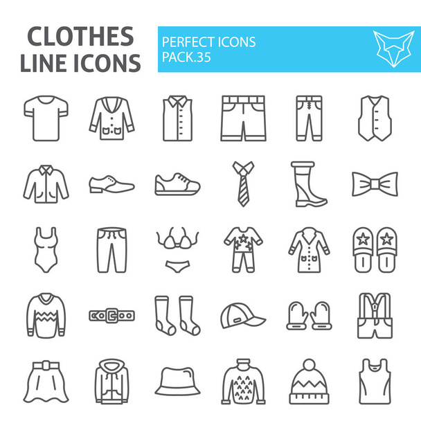 Clothes line icon set, clothing symbols collection, vector sketches, logo illustrations, wear signs linear pictograms package isolated on white background. - Vector, Image