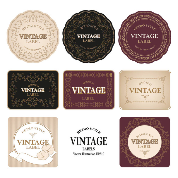 Kokoelma kahdeksan vintage etiketit eristetty valkoisella taustalla. Vektoriesimerkki
 - Vektori, kuva