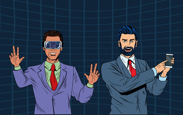 Männer mit Virtual-Reality-Headset - Vektor, Bild