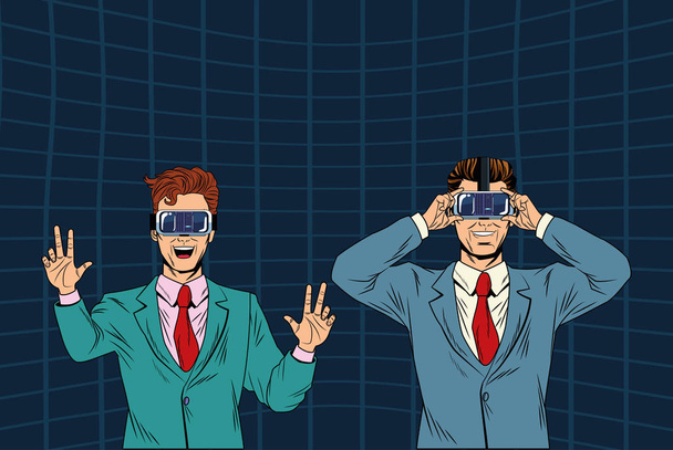 hombres con auriculares de realidad virtual
 - Vector, imagen