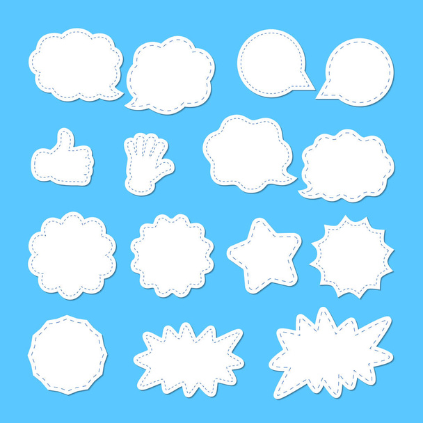 Set de burbujas parlantes en estilo de moda. Nubes vectoriales parlantes para mensajes cortos con efectos 3D. Plantilla de diseño gráfico abstracto aislado. Fondo azul
. - Vector, Imagen