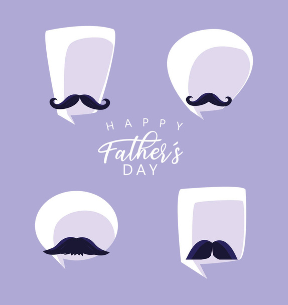 boldog apa-nap kártya moustaches és a beszéd buborékok - Vektor, kép