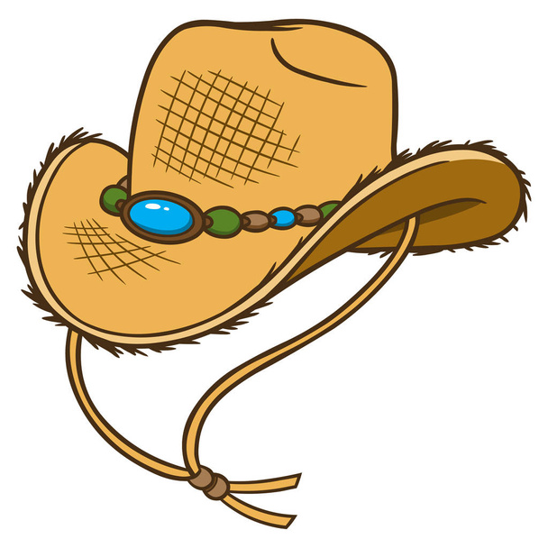 Cowboy Straw Hat - A cartoon illustration of a Cowboy Straw Hat. - Vector, Image