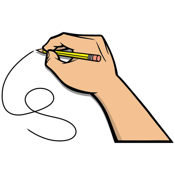 Рисунок руки - мультяшная иллюстрация руки с карандашом, нацарапающей линию
. - Вектор,изображение
