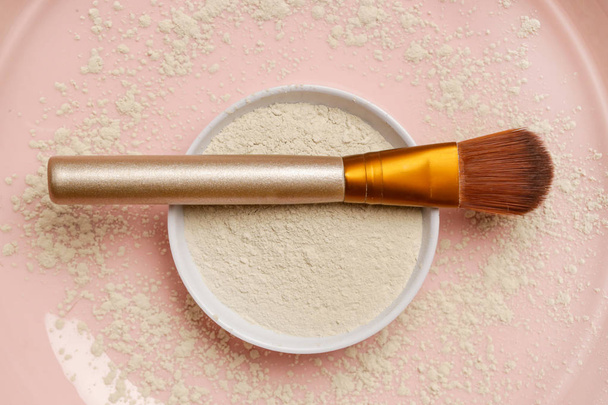 Top view of cosmetic clay powder in a bowl - Zdjęcie, obraz