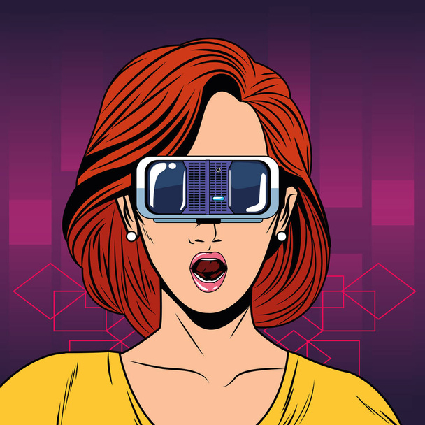 Frau mit Virtual-Reality-Headset - Vektor, Bild
