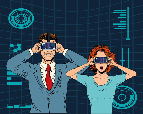couple with virtual reality headset - Vector, Image