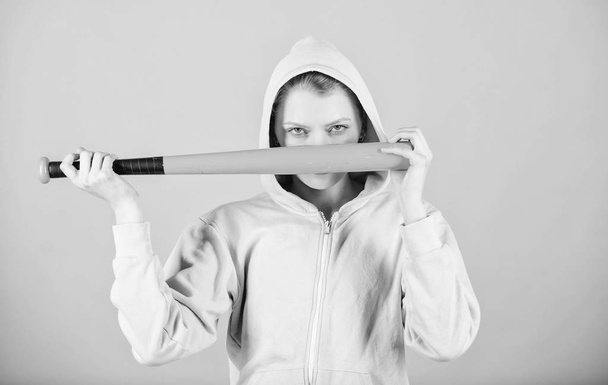 aggressive woman with bat. Sport equipment. Athletic fitness. Fighting with aggression. Street life. Sporty girl fighter. woman workout with baseball bat. I am ready to fight. hidden aggression - Фото, изображение