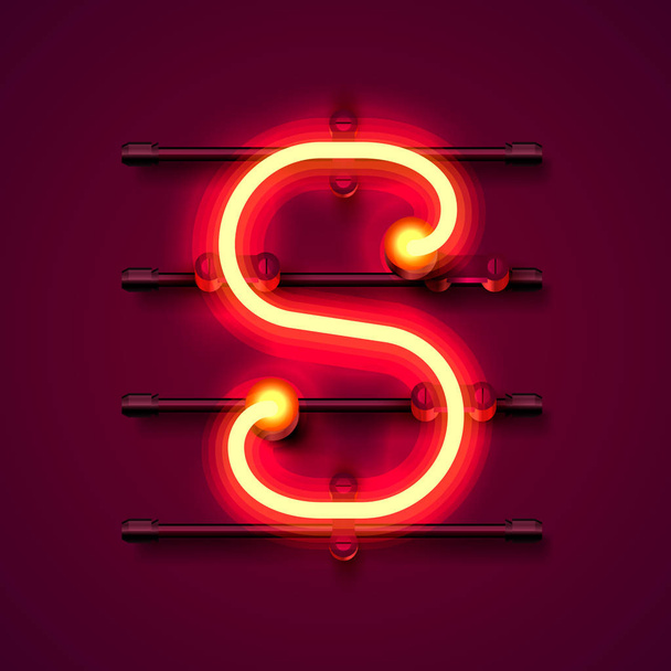 Neon font letter S, art design signboard. - Вектор,изображение