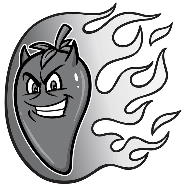 Chili-Illustration - eine Zeichentrickillustration einer flammenden Chilischote. - Vektor, Bild