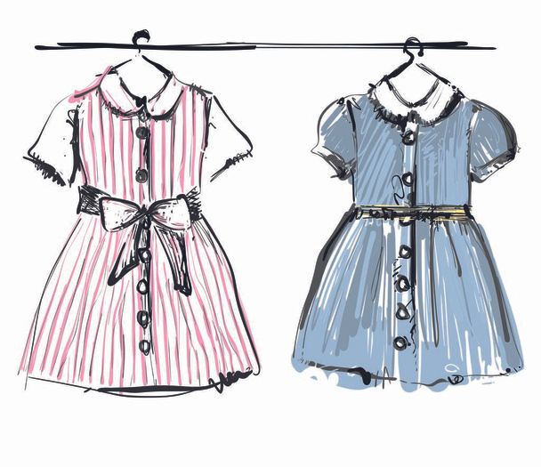 Babykleid auf Kleiderbügeln für Ihr Design. Modeskizze - Vektor, Bild