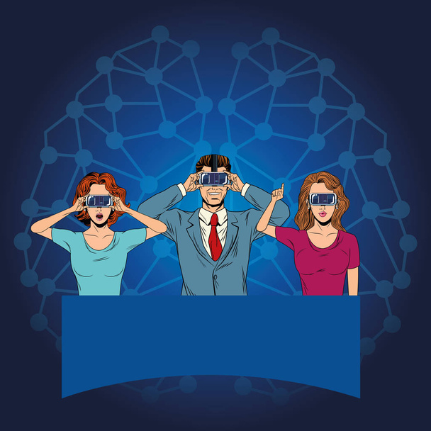 группа людей с гарнитурой виртуальной реальности
 - Вектор,изображение