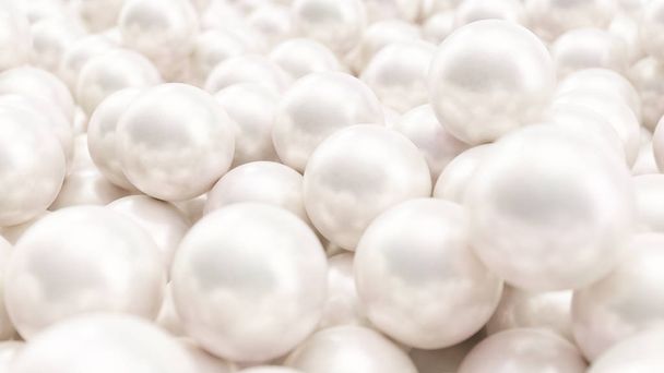 Pile of pearls. Background of the plurality of beautiful pearls. Gems, womens jewelry, nacre beads. Background For your banner, poster, logo. Beautiful shiny sea pearl. 3d rendering - Photo, Image