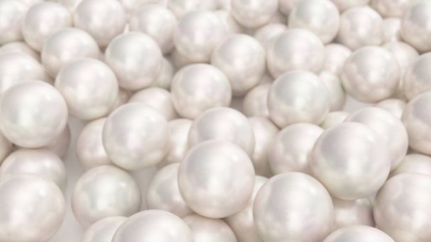Pile of pearls. Background of the plurality of beautiful pearls. Gems, womens jewelry, nacre beads. Background For your banner, poster, logo. Beautiful shiny sea pearl. 3d illustration - Photo, Image