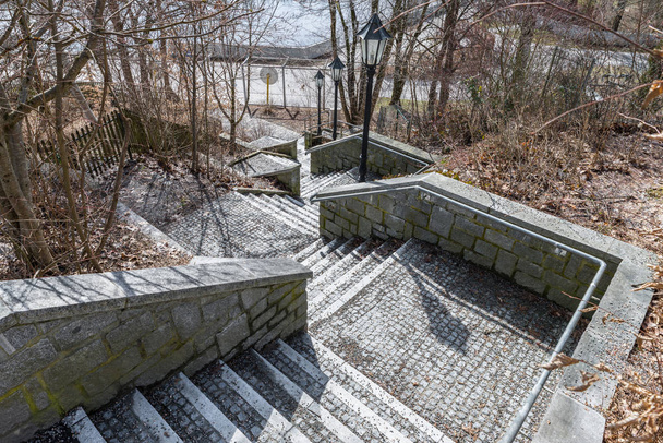 Stone stairs in a park from top to bottom, Germany - Photo, Image