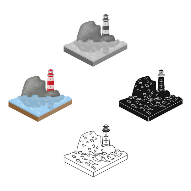 Mountains, lighthouse and Sea . Relief and mountains single icon in cartoon,black style isometric vector symbol stock illustration web. - Vektor, obrázek