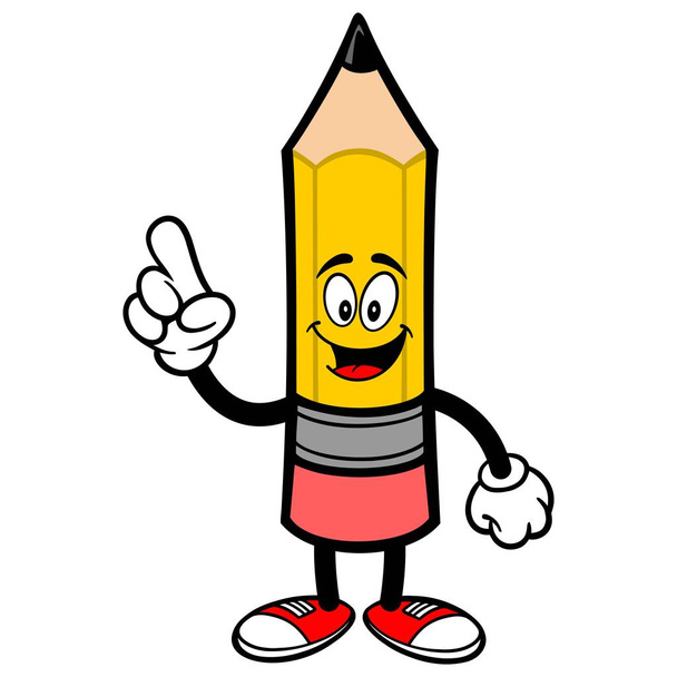 鉛筆ポインティング - 鉛筆マスコットの漫画のイラスト. - ベクター画像