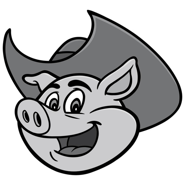 Pig with a Cowboy Hat Illustration - A cartoon illustration of a Pig Mascot. - Vector, Image