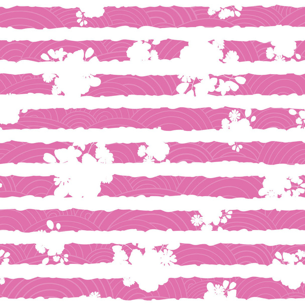 Roze en witte bloemen getextureerde strepen patroon - Vector, afbeelding