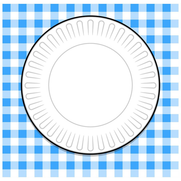 Placa de papel con un mantel de picnic azul - Una ilustración de dibujos animados de una placa de papel con mantel de picnic
. - Vector, imagen