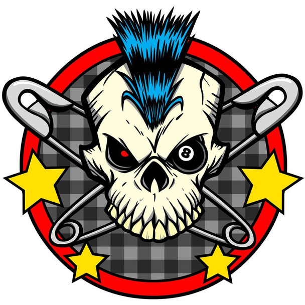 Punk Skull - A cartoon illustration of a Punk Skull. - Vektor, Bild