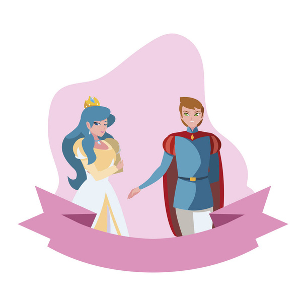 prince charming and princess of tales characters - Vector, Image