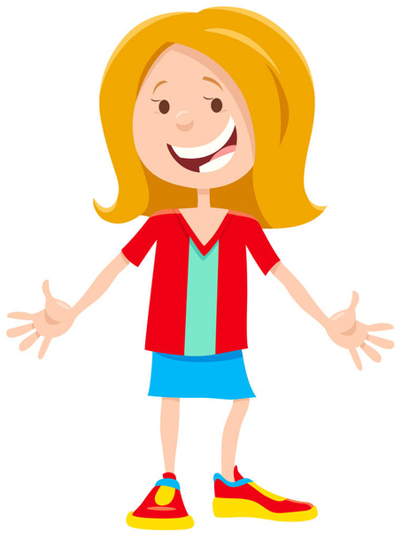 ilustración de dibujos animados de carácter chica feliz
 - Vector, Imagen