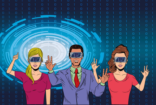 group of people with virtual reality headset - Vector, Image