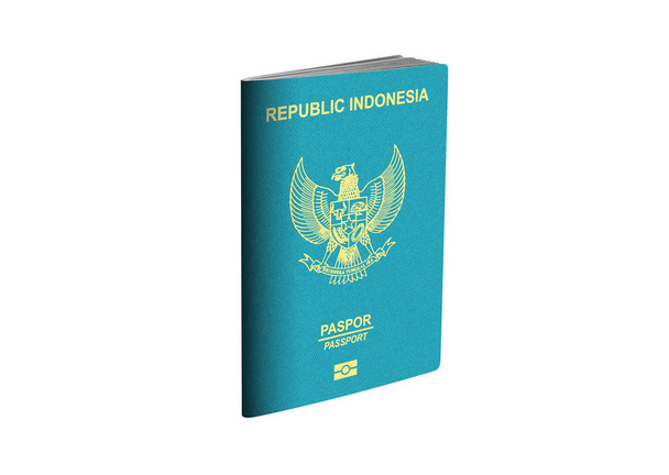 Pasaporte indonesio con ruta de selección sobre fondo blanco - Ilustración 3D  - Foto, Imagen
