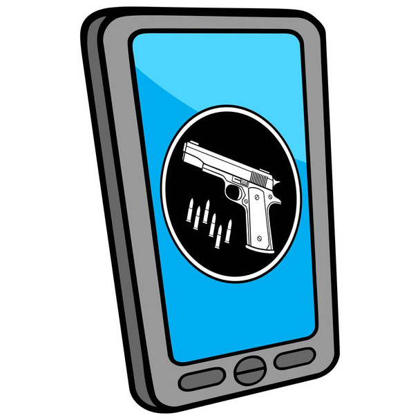Smartphone Gun Store Locator - A cartoon illustration of a Smartphone Gun Store Locator. - Vettoriali, immagini