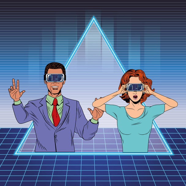 Paar mit Virtual-Reality-Headset - Vektor, Bild