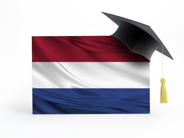 Tapa de graduación de la bandera holandesa - Estudio en el extranjero Ilustración 3D aislada. - Foto, Imagen