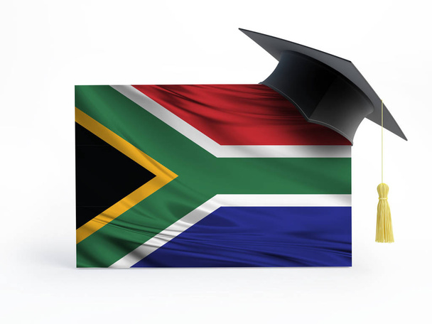 Tapa de graduación de la bandera sudafricana - Estudio en el extranjero Ilustración 3D aislada. - Foto, imagen