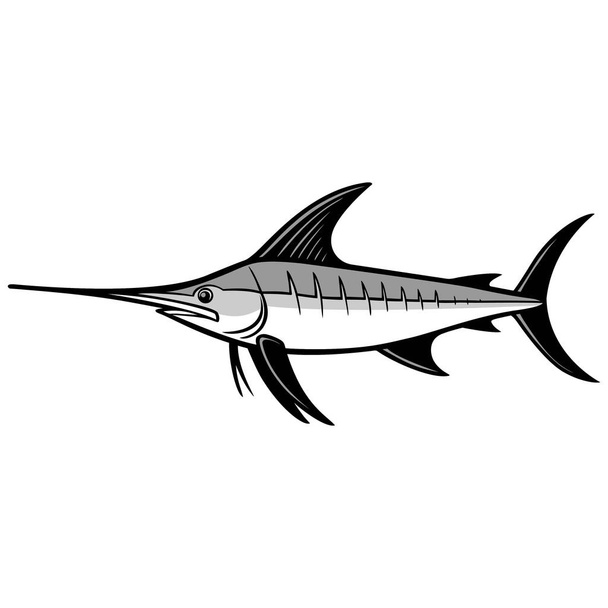 Swordfish-een cartoon illustratie van een zwaardvis. - Vector, afbeelding