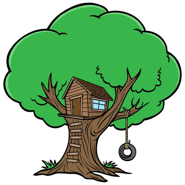 Tree House-A rajzfilm illusztrációja egy faházba. - Vektor, kép