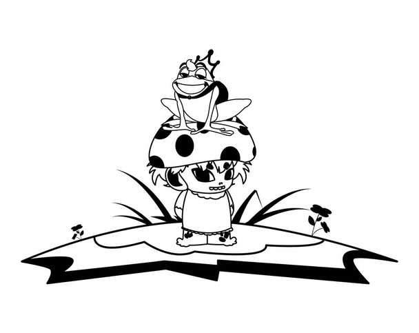 Toad Prins en Fungu elf in de tuin - Vector, afbeelding