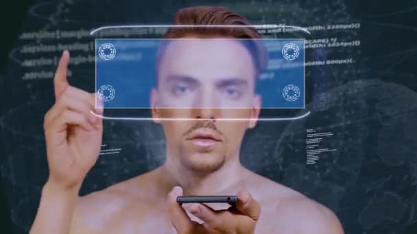 Guy interacts HUD hologram Developer - Footage, Video