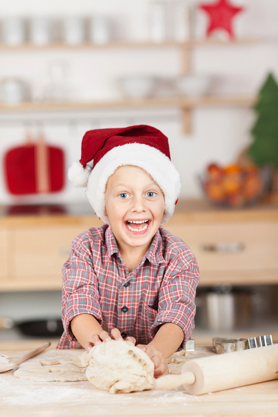 Little Boy With Dough At Kitchen Counter - Φωτογραφία, εικόνα