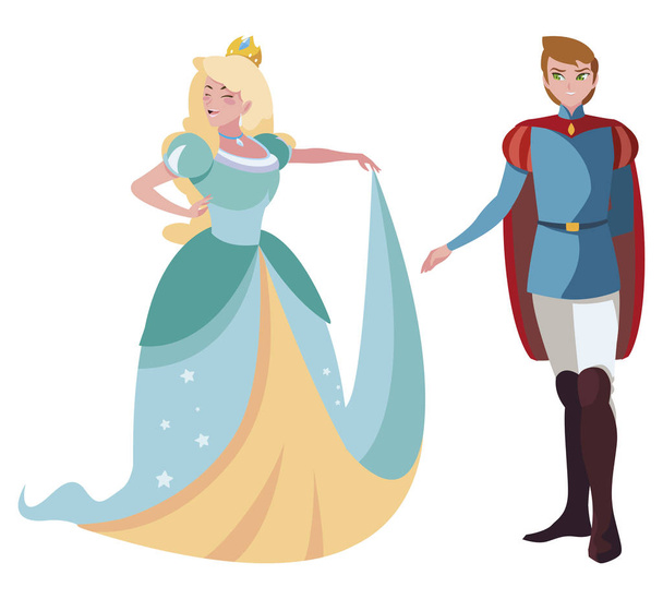 prince charming and princess of tales characters - Vector, Image