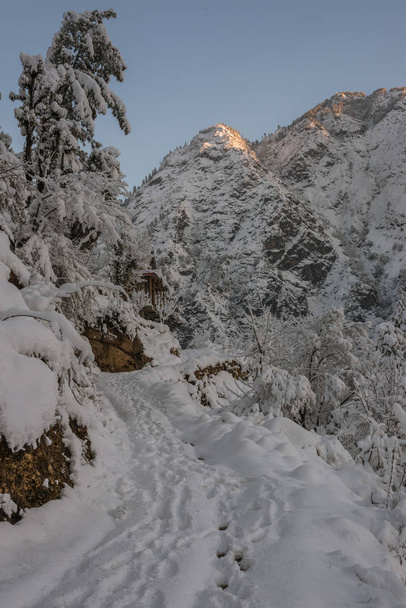 Road in Snow - Majestic winter landscape in himalayas - Photo, Image