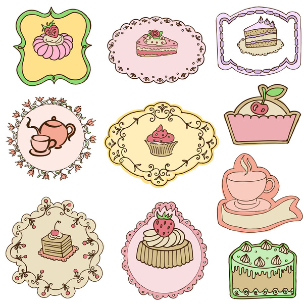 Set of Cute Cake Tags - for design or scrapbook - in vector - Vettoriali, immagini