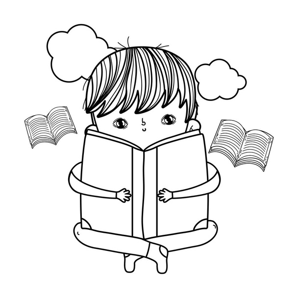 heureux petit garçon lecture de livres avec des nuages
 - Vecteur, image