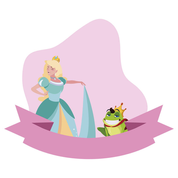 schöne Prinzessin und Krötenprinz des Märchencharakters - Vektor, Bild