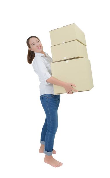 woman carrying and lifting boxes - Fotografie, Obrázek