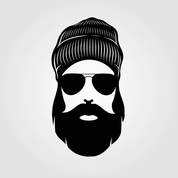 Bearded men in knit hat, hipster face.   - Вектор,изображение