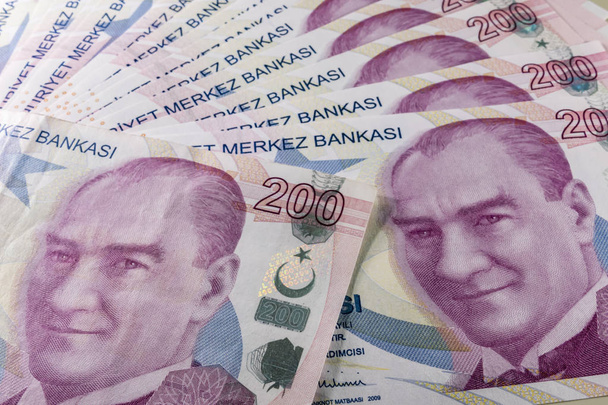 Close-up 200 Turkse lira's. het grootste bankbiljet van de Turkse economie. - Foto, afbeelding